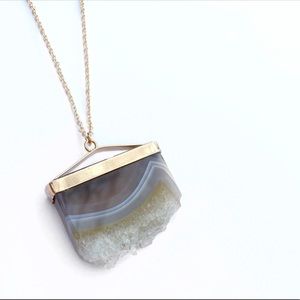 Grey Agate Druzy Slice Necklace